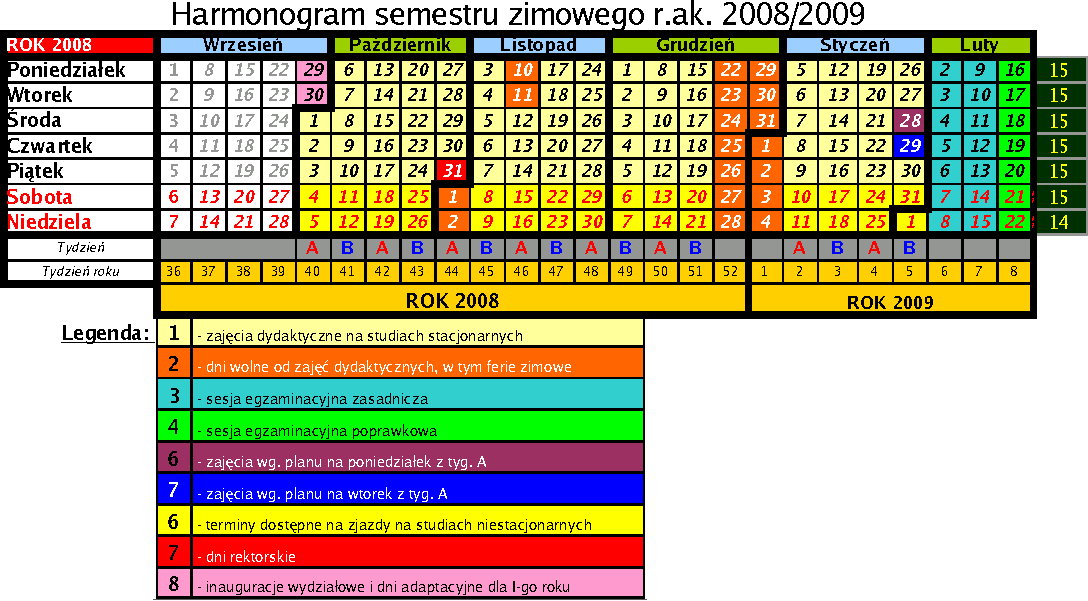 Harmonogram semestru zimowego 2k8/9